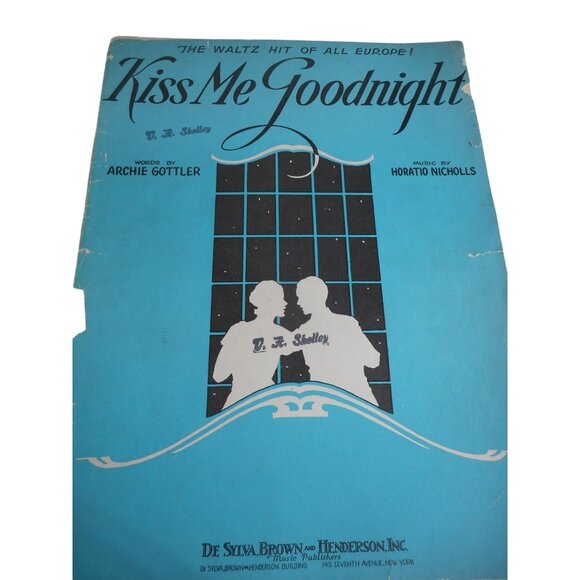 Vtg Sheet Music Piano Ukulele Kiss me Goodnight Play or Frame  1932 - Picture 1 of 4